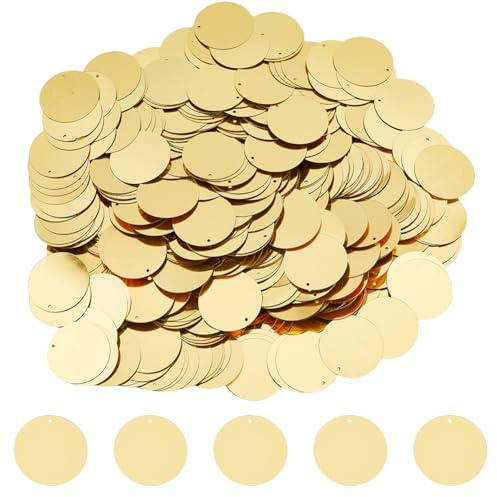 DICOSMETIC 600 lentejuelas grandes de 28,5 mm para manualidades, PVC, lentejuelas, redondas, doradas, metalizadas, bordados, lentejuelas, para manualidades, costura, pendientes de bordado, artesanía