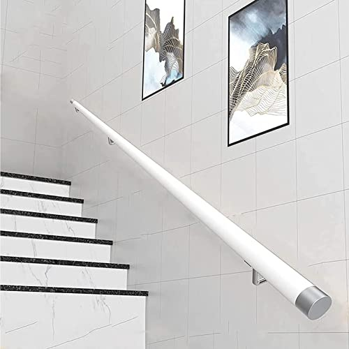 Ringhiera per scale in legno per interni, montaggio a parete, rotonda, bianca, per scale, impugnature antiscivolo con tappi alle estremità, soluzione di sicurezza per la casa