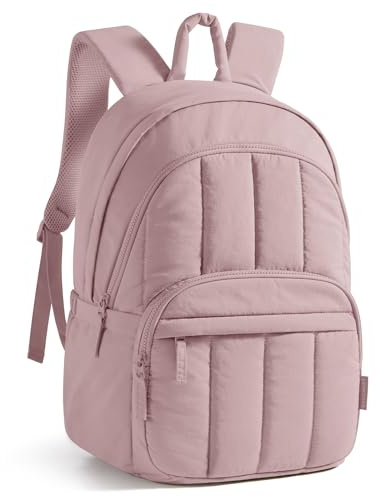 BAGSMART Womens Backpack Travel Laptop Backpack for Women, Quilted College Laptop Bookbag, Work Back Pack for Women, Cute Computer Water-Resistant Casual Daypack, Puffer Rose Purple