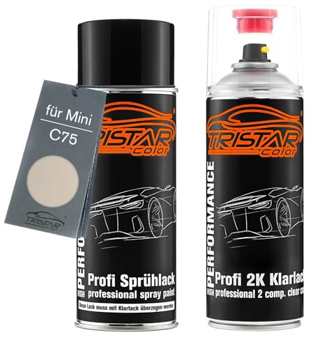 TRISTARcolor Autolack Spraydose für Mini C75 Vibrant Silver Metallic +2K | Set aus Basislack + 2K Klarlack, Sprühdosen 400ml