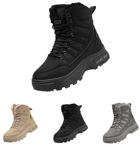 Botas altas de invierno para hombre, con cordones, acolchadas, con forro de piel cálida, zapatos gruesos, resistentes al agua, antideslizantes, ligeras, cómodas, para senderismo y caminata, Black, 38