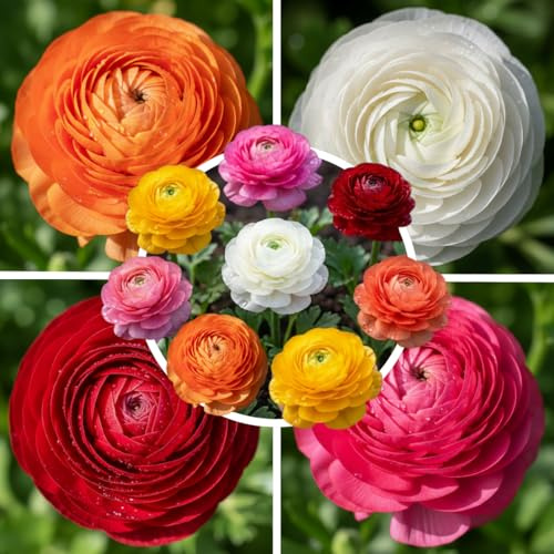 FLORIUM - Ranúnculos perennes resistentes (50 bulbos multicolor). Ranúnculos asiáticos. Mezcla en 5 colores. Calidad holandesa. Para jardín, macetas y balcón