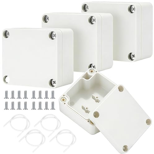 4 Boîtes de dérivation étanche IP65 extérieur, Boîte de câble en plastique blanc à poser, Boîtier vide de distribution pour électronique extérieure 63x58x35mm