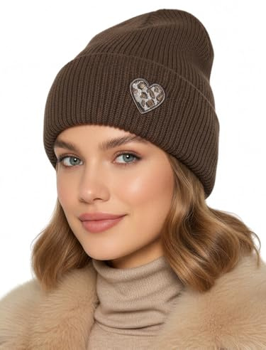 Baesics Wintermütze mit Herz Damen Herren Unisex, weiche kuschelige | Strickmütze Beanie, elastisch und warm, One Size für Herbst und Winter, Alltag und Outdoor, Geschenk Frauen Männer