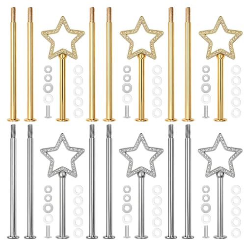 6 stycken våningssänger set våningar stänger set våningar stjärndesign höjdjusterbara ställ i guld och silver för frukt sötsaker tårtor som våningar för möbeldekoration för fester och fester