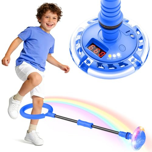 Springring Fußkreisel für Kinder mit Zähler, Timer, Kalorienzähler (Blau)