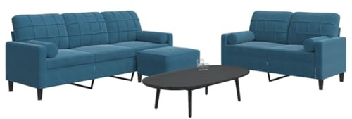 Fangmaliuyun 3-teilige Samt Couch Garnitur klein 137/197 cm Wohnzimmer Big Sofa modernes Design mit Hocker & Nackenrollen Blau Robust & gemütlich für Living Room Apartment Jugendzimmer