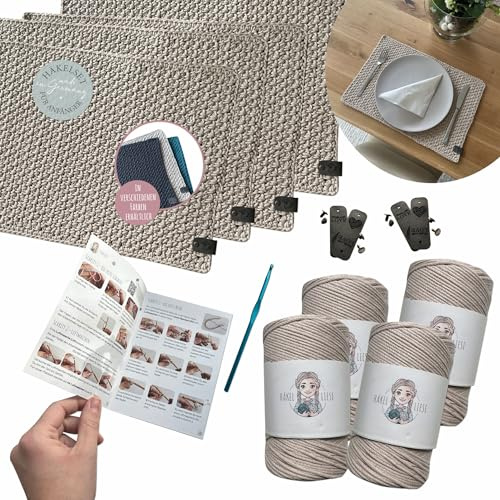 Häkelset für Anfänger - Platzsets häkeln lernen Häkelset Erwachsene | HÄKEL LIESE Häkelset für Anfänger – Platzsets häkeln & Tischsets Stoff selbst machen | Häkelset Erwachsene zum Häkeln lernen