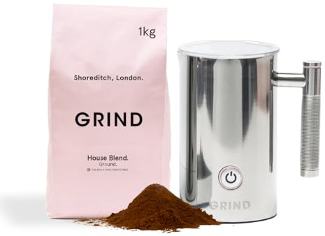 Grind Coffee Station Bundle – 1kg of House Ground Coffee with 3-in-1 Milk Frother – 100% Arabica – Specialty Grade – Save 15%