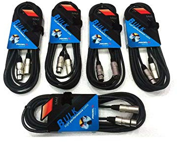 Proel BULK250LU1 - Set da 5 Cavi audio bilanciati professionali con connessioni Cannon XLR 3P Maschio a Cannon XLR 3P Femmina da 1mt, Nero (BULK250LU1-1mt - 5 Unità)