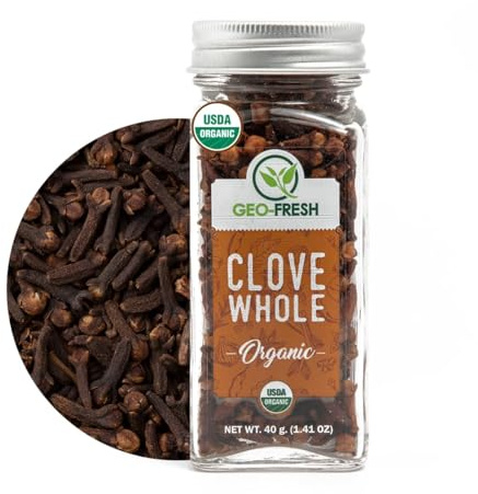 Geo-Fresh Cloves Whole Organic - 1.41 oz (40g) - Organic Cloves Whole - USDA Certified, Non-GMO, Kosher, Gluten Free - Clove Spice for Cooking & Baking - Product of India