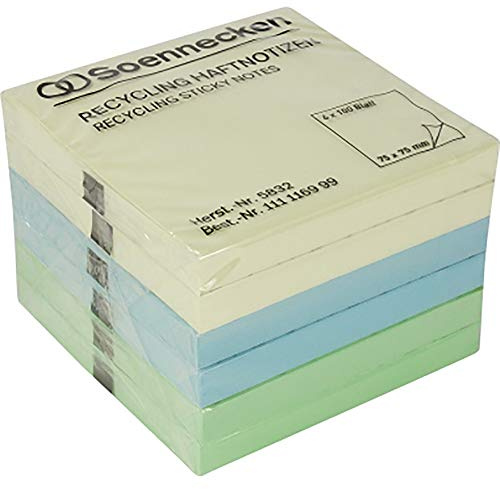 Haftnotiz 75x75mm sortiert Recycling 6 x 100 Blatt 6 St.Pack. (5832)