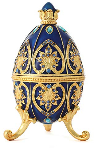 QIFU Hand Painted Blue Easter Egg Decorative Enamel Trinket Box Unique Gift for Family(QF4977)