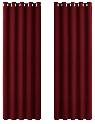 PONY DANCE Eyelet Red Christmas Curtains - 90 Drop Decorative Living Room Curtains for Energy Saving Rings Up Room Darken Window Panels, Set of 2, Wide 66 by Long 90 in, Red