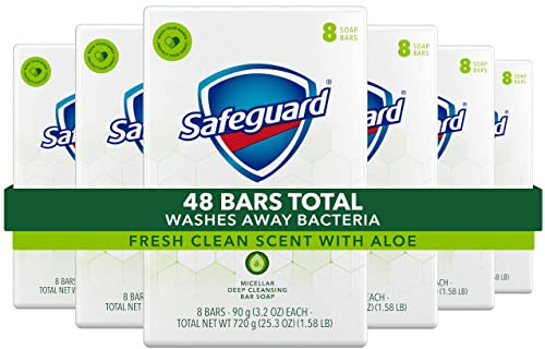 Safeguard Deodorant Bar Soap, White With Touch of Aloe, 8 Bars (Pack of 6)