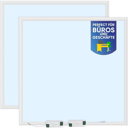 LECOM 2x LED Panel 62x62 Kaltweiß 6000K Tageslicht CRI90 für Rasterdecken | LED Deckenpanel Systemdecken mit hoher Farbtreue für produktives Arbeiten. Ideal für Büro, Prüfraum, Labor, Werkstatt, Lager.