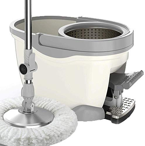 Ibuprofen Trapeador Giratorio de 360 ​​Grados Y Cubo para Limpiar Pisos Sistema de Limpieza de Pisos Cubo de Acero Inoxidable 3 Cabezales de Trapeador de Piso con Juego de Limpieza de Pedal