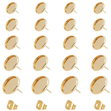 UNICRAFTALE 58 Stk 6/8/10/12/14mm Flache Runde DIY Ohrstecker Rohlinge Edelstahl Cabochon Ohrringe Rohlinge 0.8mm Stift Gold Ohrring Lünetten Selber Machen Basteln Für Ohrring Schmuckherstellung