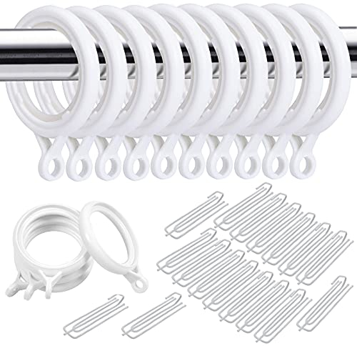 BEEK 40 Stück Gardinenringe mit Haken, Kunststoff Vorhangringe Weiß und Metall Gardinenhaken, für Einhängen Fenstervorhang Türvorhang Duschvorhang