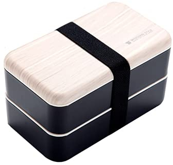 Bento Box, 2 Layer Wooden Lunch Box with Cutlery Set, Back to School, Food Containers for Kids, Students, Children, Teens, Adults (Black)