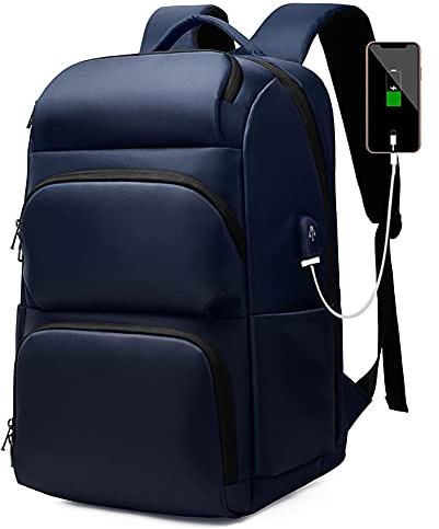 Veektac 15,6 tums bärbar dator ryggsäck män, vattentät stöldsäker reseryggsäck med USB-laddningsport för affärskontor högskola skola, BLÅ, M