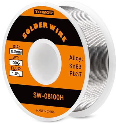 TOWOT 63-37 High Purity Tin Lead Rosin Core Solder Wire for Electrical Soldering, Content 1.8% Solder flux (0.8mm, 100g)