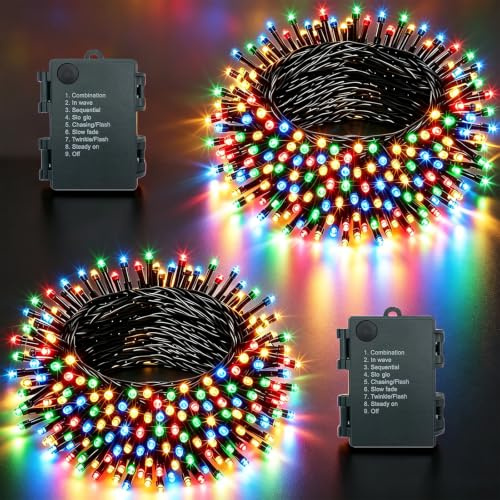 MOLVCE 2 Stück 5M Lichterkette Batterie Außen Innen mit Timer Bunt | Grünes Kabel Lichterkette Batteriebetrieben Innen Wasserdicht mit 8 Modi für Weihnachten, Garten, Partys, Balkon