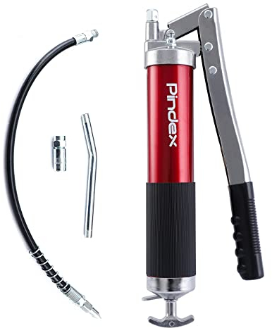 Pindex Handhebelfettpresse für 400g Kartusche, Fettpresse für Schmiernippel Set, Hochdruckfettpresse mit Fettpressenschlauch