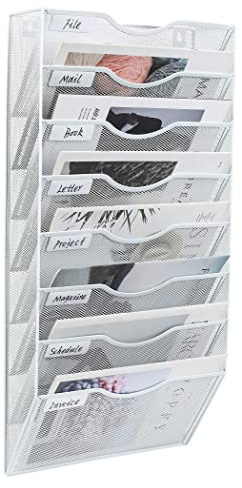 PAG 8 Ebene Hängender Zeitschriftenständer,Wandorganizer Geeignet für Büro/Studium/Zuhause,Metall Postsortierer Literaturregal Lagerung von Zeitschriften/Briefen/Dokumenten,Weiß