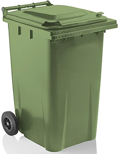 Green Household Wheelie Bin Large 240 Litre Standard Size Bin | Including Rubber Wheels & Lid