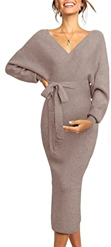 Chang Yun Maternity Nursing Dress Sweater Dress for Women Wedding Guest Dress Baby Shower Maternity Photoshoot Outfits Coffee