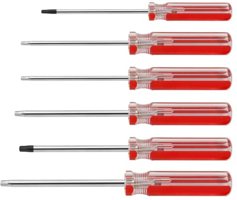 Kyuionty 6-teiliges Torx-Schraubendreher-Set, T10, T15, T20, T25, T27, T30, magnetische Spitze | 6-Punkt-Stern-Schraubendreher für Gamecontroller, Elektronikgerät Spielzeug Reparatur, 6 Größe, roter rutschfester Griff