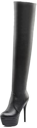 Bviennic Mujer Punta Redonda Vestido Sobre La Rodilla Botas Stretch Plataforma Invierno Moda Tacón De Aguja Warm Botas Altas De Muslo Cremallera Negro/Ml Talla 38 EU-39Cn