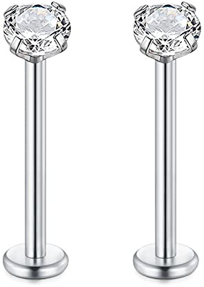 Rajnard Silber Lippenpiercing Stud 16G Chirurgenstahl 16mm Labret Wange Zunge Helix Tragus Ohrringe Ohrstecker Body Piercings Schmuck mit 4mm Zirkon Innengewinde