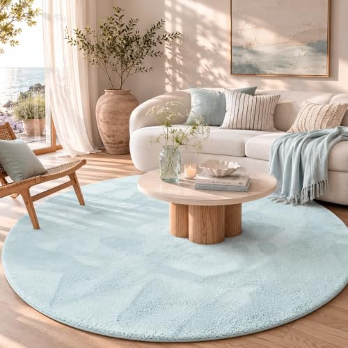 Luxus Fellteppich Pearl Blau Rund – Super Soft Kunstfell Hochflor Teppich