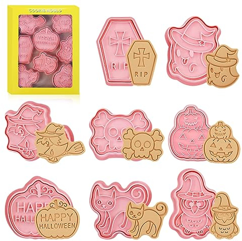 LGZINHalloween Ausstechformen Set, 8 Stück 3D Halloween Keksausstecher, Kunststoff Plätzchenformen für Kinder, Partyzubehör
