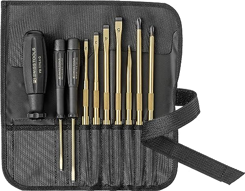 PB Swiss Tools Limited Edition - goldenes Schraubendreher Set PB 8218.G 145Y | 100% Swiss Made | 10-teiliges Werkzeug Set, 7 Wechselklingen Schlitz/PH/Torx/Ahle, inkl. hochwertiger Rolltasche