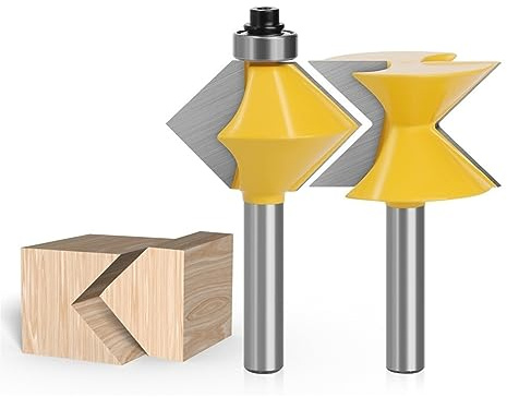 2pcs / set Edge Banding Router Bit Set, 8mm Shank 90 Degrés V Design Langue Groove Edge Banding Router Bit Set Plaque Épissage Travail Du Bois Fraise
