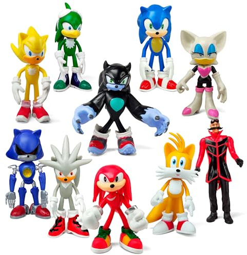 Toysvill Sonic the Hedgehog Big Action Figures (Set of 10 pcs), Collection Toys, Birthday Cake Decoration Party Supplies Cake Topper