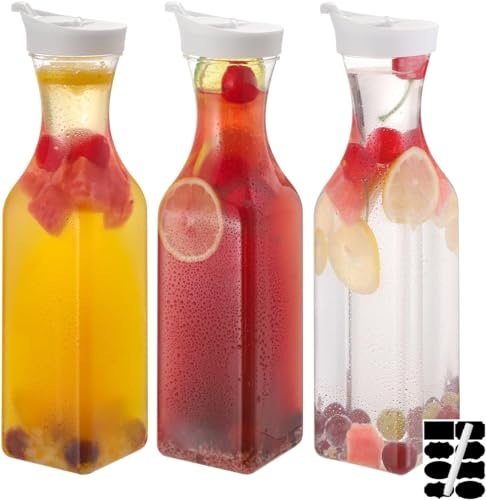CJWLKJ 3-Pack 1.5L / 50 Oz Plastic Water Carafe Pitcher with Flip Top Lid, Square Base Juice Containers, Mimosa Bar Supplies Pitcher for Drinks, Water, Tea, Juice, Milk, Lemonade and Other Beverages