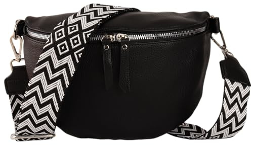 MIRROSI® Bauchtasche Damen, Veganleder 26x18x9cm, Umhängetasche, Brusttasche, Crossbody bag, Kunstleder leder, verstellbare Schulterriemen Bohemian Style
