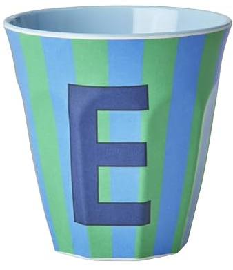 Rice Melamin Becher medium gestreift mit Buchstaben, Modell fr Jungen blau/grn/Mint- T