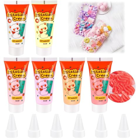 Kit de 6 colores de pegamento en crema para manualidades, scrapbooking, joyería, nail art, decoración de pasteles y más | Suministros de manualidades versátiles y duraderos (6x50g)