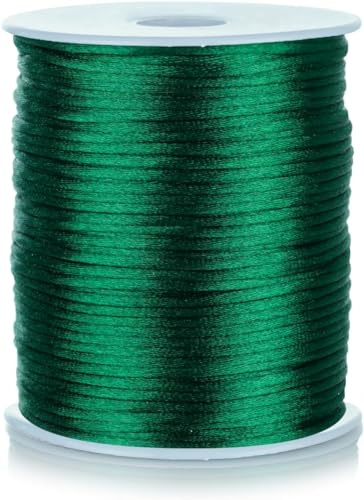 FQTANJU 2mm Nylon Satin Cord, 100 Yards, Green, Perfect for Jewelry Making, Macrame, Crafting