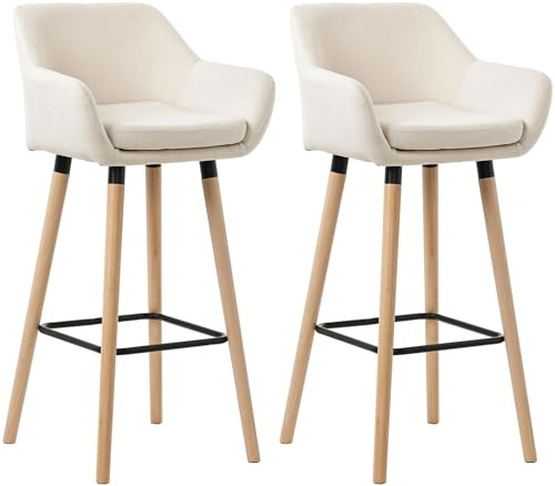 CLP Barhocker 2er Set gepolstert mit Lehne Grant, Barstuhl mit Stoffbezug, Gestell aus Holz bis 150 kg belastbar | Farbe beige