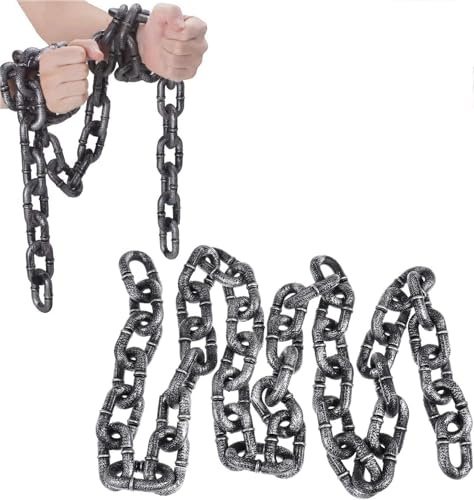 6feet/1.8m Plastic Halloween Chain Link Halloween Fake Link Grey & Black Chain Links Halloween Costume Accessory Decoration, Perfect for Halloween Horror Zombie Vampire Scary Party Supplies