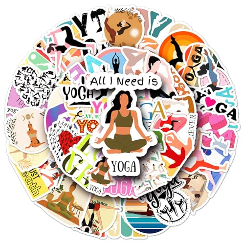 Pegatinas de yoga para laptop (50 unidades), regalo para niños, adolescentes, adultos, niñas, niños, calcomanías impermeables para botella de agua, calcomanías de vinilo de yoga para álbumes de