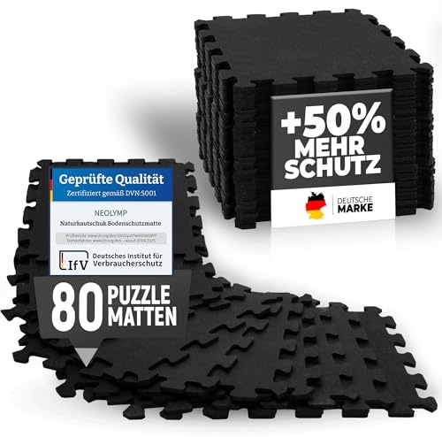 NEOLYMP Bodenschutzmatte Fitness 10 x 8 Stück (80 Matten), extra Dicker und robuster Naturkautschuk - Puzzlematte Fitness, Gymnastikmatte, Sportmatte, Fitnessmatte