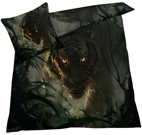 Bettwäsche 140x200 Tiger, Tiere Bettbezug, Bettwäsche-Sets 2 teilig, Weich & Bügelfrei Mikrofaser Wendebettwäsche und 1 Kissenbezug 80x80 mit Umschlag 302