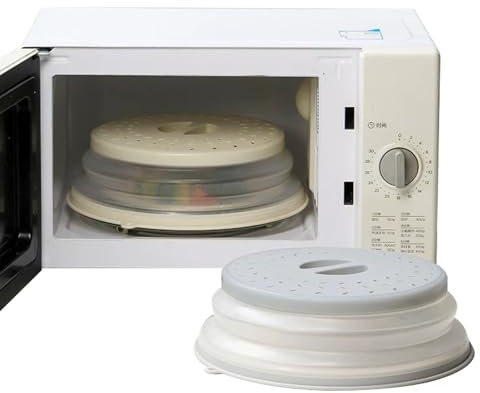 EASYLOCK 2PCS Faltbare Mikrowellen Abdeckung mit Grip-Griff Microwellenabdeckungen Abdeckhauben für Lebensmittel (Beige und Grau)